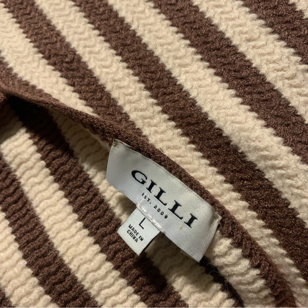 Gilli Stripe Crop Knit Top in Mocha (Large)